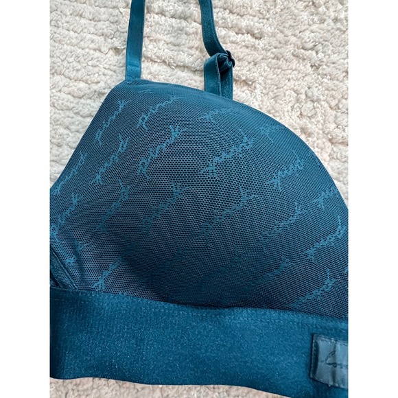 Victoria's Secret PINK Teal Logo Print Wireless Bralette Comfort Bra 34B - Picture 4 of 12